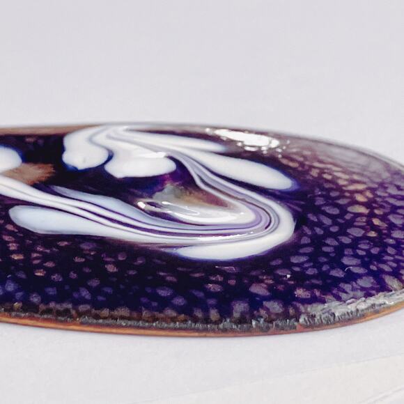Mid Century Enamel Pendant Purple White Abstract VTG 1960s Necklace Modernist - Picture 7 of 14